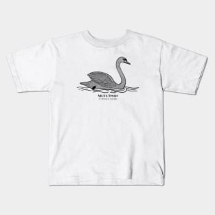 Swan with Common and Latin Names - detailed water bird design - black and white Kids T-Shirt